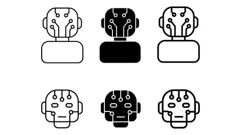 AI automation robot icon set with circuit Technology Stock Illustration