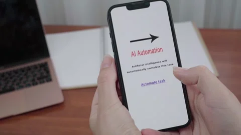 AI Automation Task Confirmation on Smartphone in Home Office Stock Footage 341396789