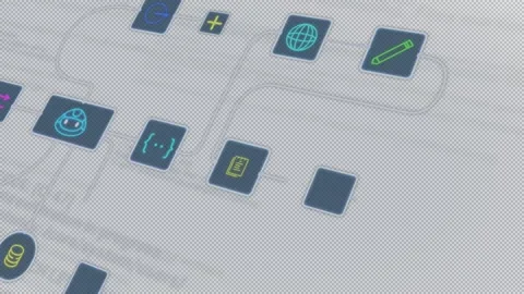 AI automation workflow diagram. Moving banner with algorithm and process flow on Video stock 332220993