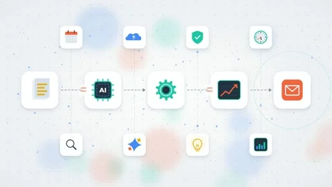 AI Automation Workflow Pipeline Visualization Modern Infographic Animation Stock Footage 347922864