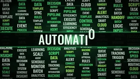 AI Automation Workflow Text Animation Digital Word Columns Glowing Text Effects Stock Footage 347279922