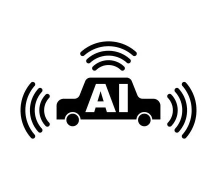 AI autonomous car icon with wireless signals, symbolizing driverless techno.. Stock Illustration