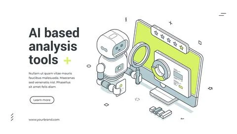 AI based analysis tools isometric banner template. Vector illustration for a  Stock Illustration