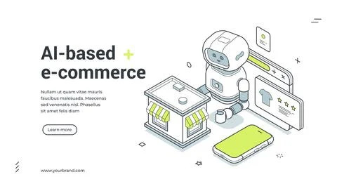 AI-Based E-commerce And Retail Automation Isometric Banner Vector Illustratio Illustrazione stock