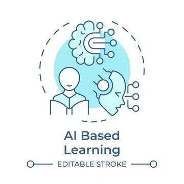 Ai based learning soft blue concept icon Stock Illustration