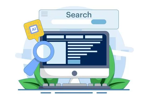 AI based SEO Strategy Concept, AI generated SEO content. Illustrazione stock