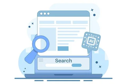 AI based SEO Strategy Concept, AI generated SEO content. Illustrazione stock