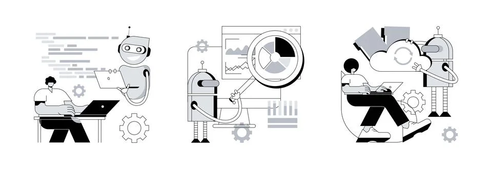 AI-based software abstract concept vector illustrations. 스톡 일러스트