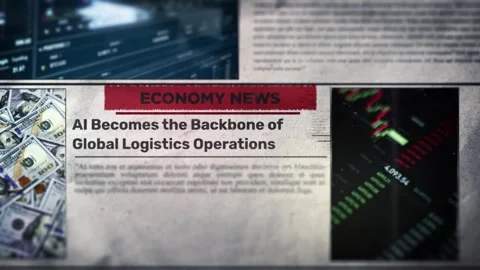 AI Becomes the Backbone of Global Logistics Operations Title on Digital News Stock Footage 317041294