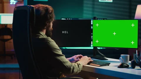 AI becoming sentient, asking existential questions, green screen computer Stock Footage 266950804
