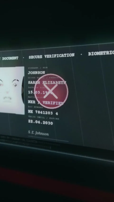 AI biometric verification comparing face and ID photo, result is mismatch Stock Footage 333835103