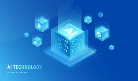 AI in blockchain technology - Artificial intelligence technology Stock Illustration