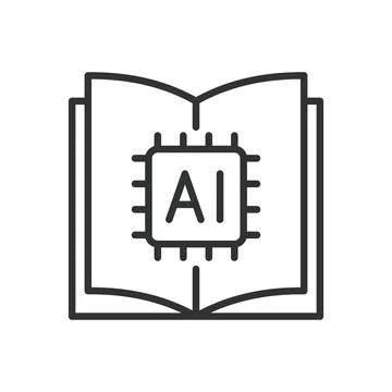 AI book learning, icon in line design. AI, book, learning, artificial Stock Illustration