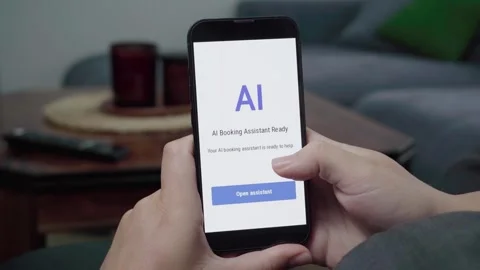 AI Booking Assistant Ready Screen on Home Smartphone Stock Footage 341936167