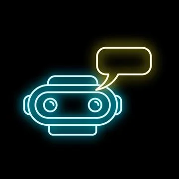 Ai bot chatting with neon speech bubble Stock Illustration