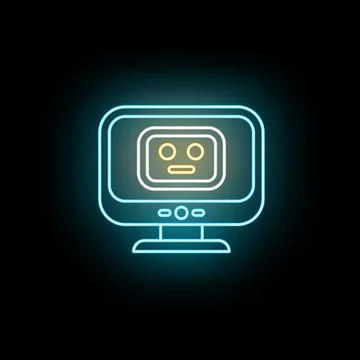Ai bot icon appearing on a computer monitor in glowing neon style イラスト素材