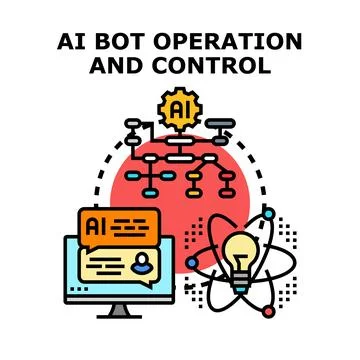 Ai bot operating and controlling data processing networks Stock Illustration