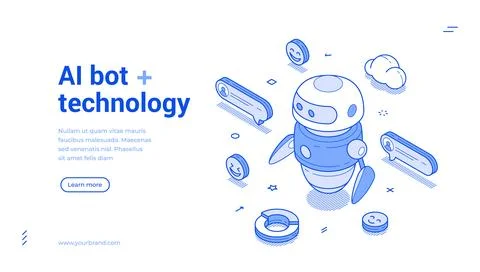 AI bot technology artificial intelligence GPT chatbot isometric web banner ve Stock Illustration