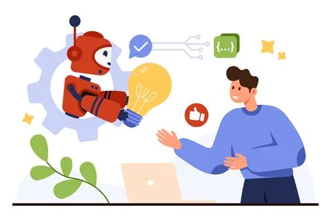 AI Bot Workflow Concept with Human Interaction イラスト素材