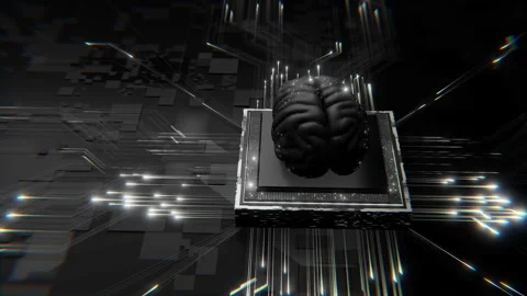 AI Brain Activation on Advanced AI Chip in 3D Animation Stock Footage 298450861