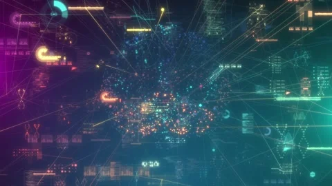 AI Brain Algorithm Data Machine Learning Neural Network Technology Processing Vídeo Stock 288911922