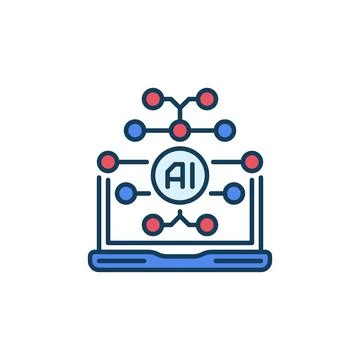 AI Brain and Laptop Computer vector Artificial Intelligence App colored icon Illustrazione stock