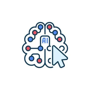AI Brain and Mouse Cursor vector Artificial Intelligence concept colored icon Illustrazione stock