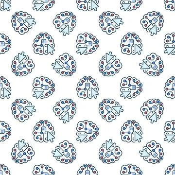 AI Brain and Mouse Cursor vector colored seamless pattern Stock Illustration