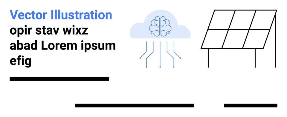 AI Brain and Solar Panel Diagram for Technology, Energy and Environmental S.. Stock Illustration