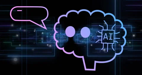 AI brain and speech bubble with digital circuits animation over dark background Stock Footage 304021249