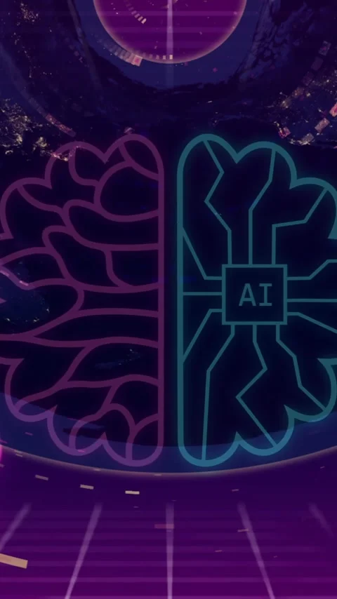 AI brain and speech bubbles animation over digital world map background Stock Footage 342813007