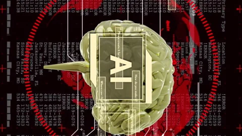 AI brain animation over digital data and world map Stock Footage 313095514