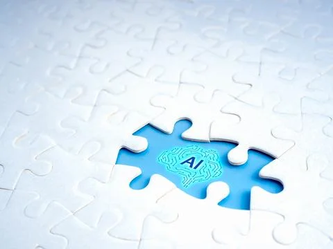 Ai brain, artificial intelligence as missing puzzle piece in business trans.. Stock Photos