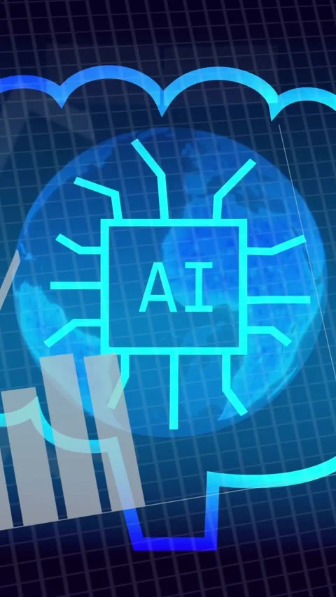 AI brain with binary code animation and data charts in background Stock Footage 342813011
