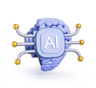 AI brain chip 3d render icon. Artificial intelligence neural implant, future Stock Illustration