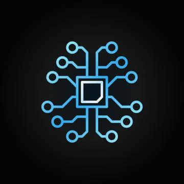 AI brain with chip creative outline icon on dark background イラスト素材