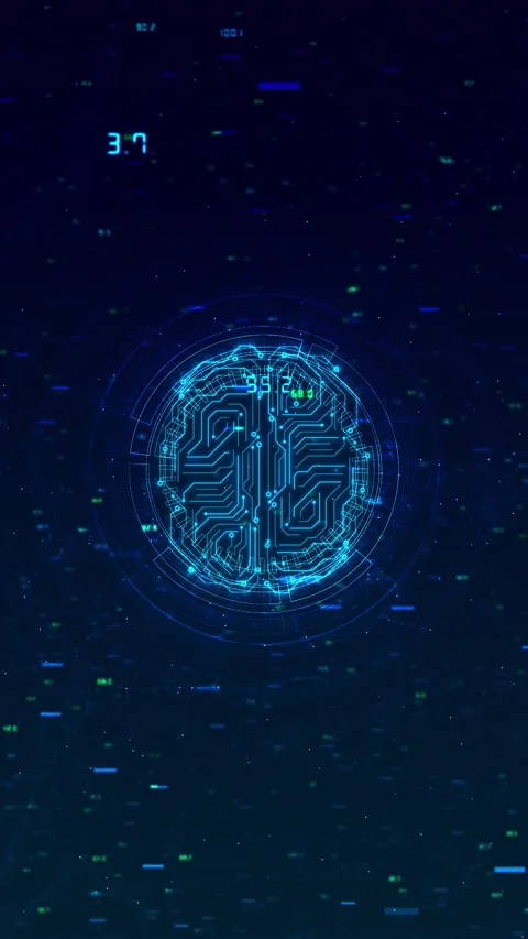 AI brain circuit data background glowing neural icon, digital numbers, network n Stock Footage 340528309