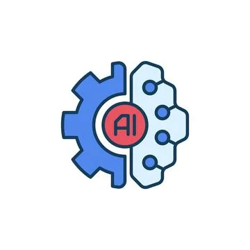 AI Brain with Cog Wheel vector Artificial Intelligence concept colored icon Stock Illustration