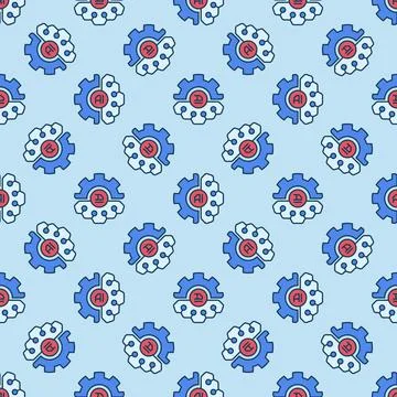 AI Brain with Cog Wheel vector Artificial Intelligence colored seamless patte イラスト素材