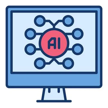AI Brain on Computer Screen - Artificial Intelligence vector colored icon o.. Stockillustratie