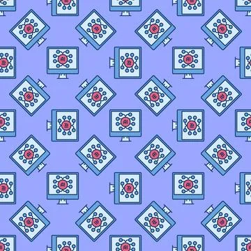 AI Brain on Computer Screen - Artificial Intelligence vector colored seamle.. Stockillustratie