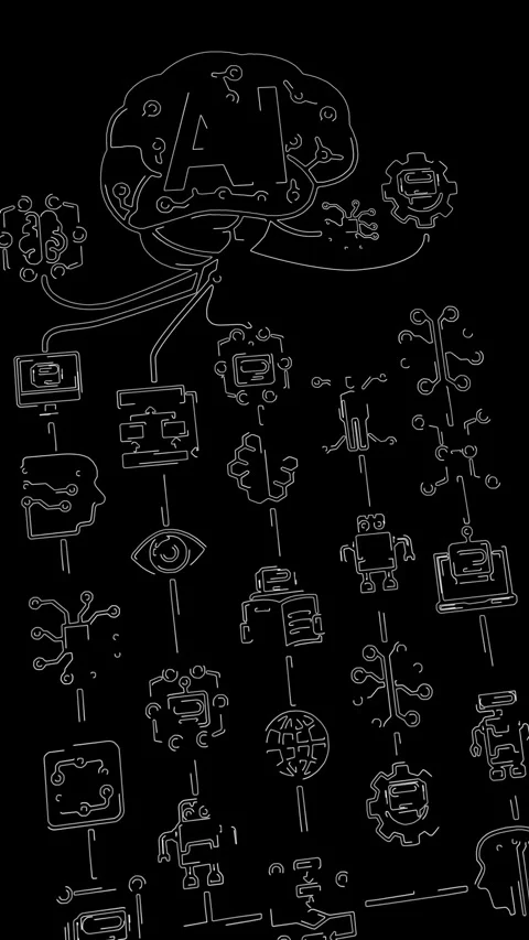 AI Brain Concept - Animated Line Drawing on Black Background. Stock Footage 310648865