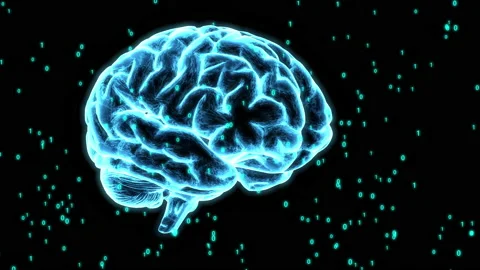 Ai brain floating, blue glow future, artificial inteligence concept Stockbeeldmateriaal 146809205