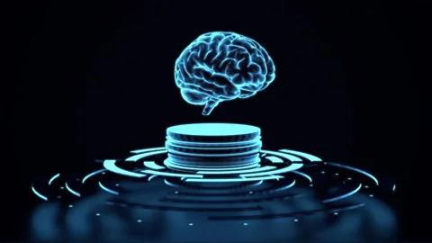 Ai brain floating, blue glow future, artificial inteligence concept Stockbeeldmateriaal 146810407