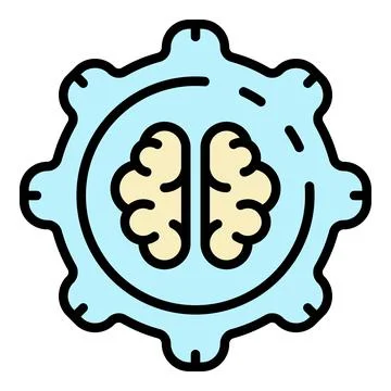 Ai brain gear technology icon color outline vector Illustrazione stock