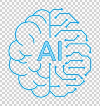 AI Brain Half Circuit with blue glow futuristic Technology Stock Illustration