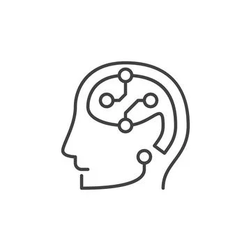 AI Brain in Head vector Artificial Intelligence concept outline icon Stock Illustration