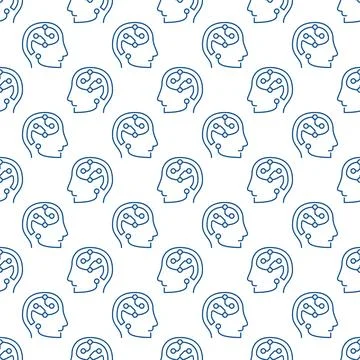 AI Brain in Head vector Artificial Intelligence outline seamless pattern Stock Illustration