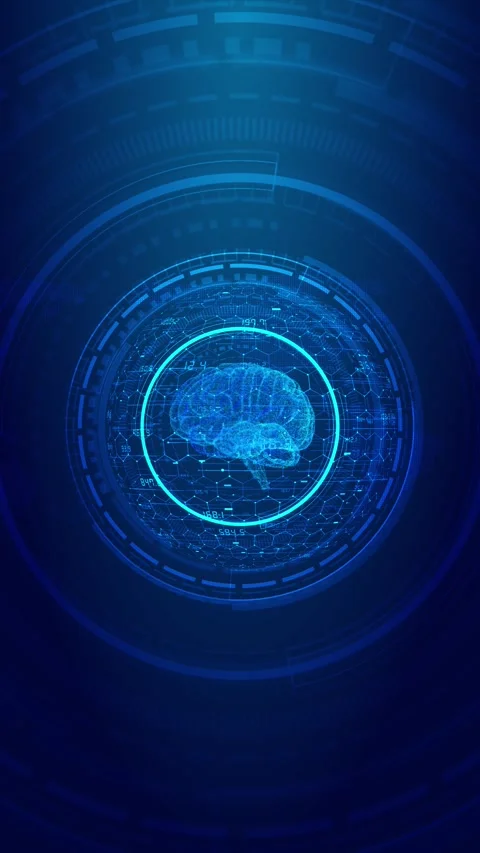 AI brain HUD globe background circular interface rings, world map silhouettes, d Stock Footage 340528510