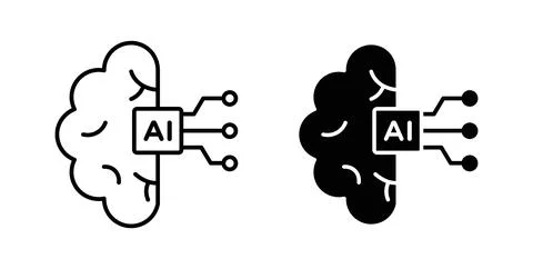 AI brain icon collection in black, Line icons, flat symbols Stock Illustration